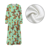 Butterfly Round Neck Long Sleeve Belted Maxi Dress