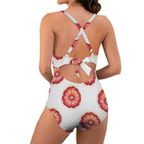 grapefruit wheel print 2A Women's Twist Front Tie Back Swimsuit (Model S57)
