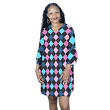 argyle print 1 Half Sleeves V-Neck Mini Dress (Model D63)