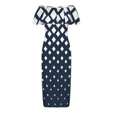 falling squares print 4 Women's Off Shoulder Ruffle Boat Neck Dress (Model D71)