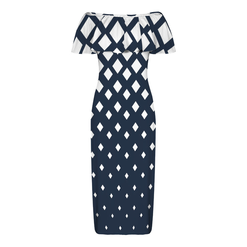 falling squares print 4 Women's Off Shoulder Ruffle Boat Neck Dress (Model D71)