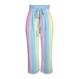 purple eclectic stripe print 2A Strappy Elastic Waist Wide Leg Pants with Pockets