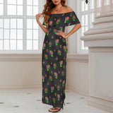 smokey ink monarch medley print 2A Women's Off Shoulder Ruffle Boat Neck Dress (Model D71)