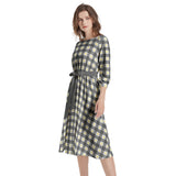Boat Neck Belted Flared Dress