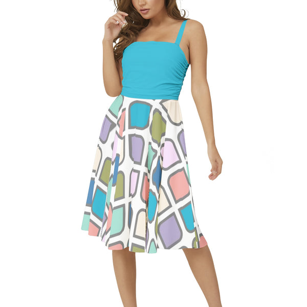 Sleeveless Square Neck Flare Hem Midi Dress