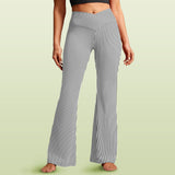 striped bw print 2 High Waist Crossover Tummy Control Flare Leggings