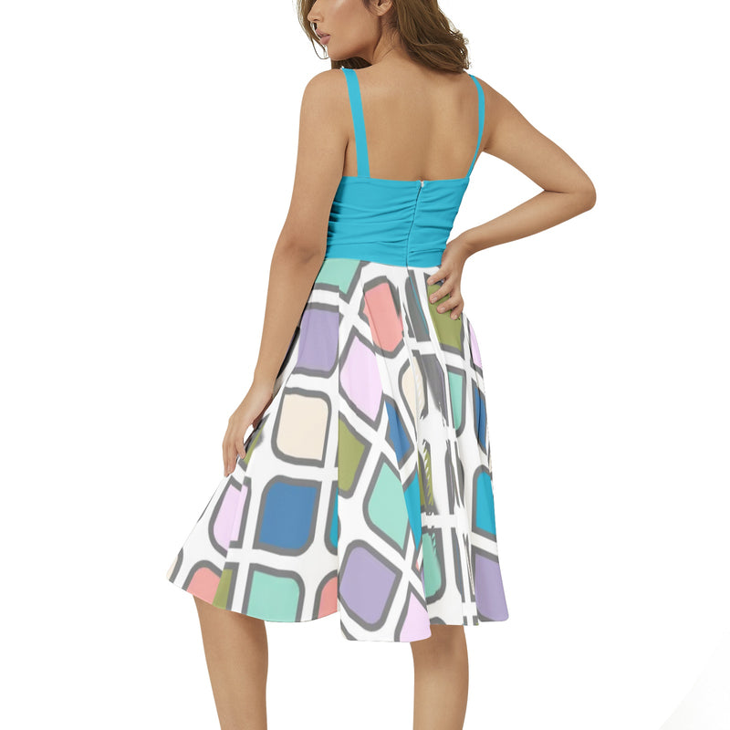 Sleeveless Square Neck Flare Hem Midi Dress