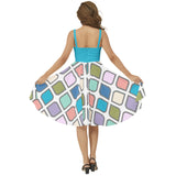 Sleeveless Square Neck Flare Hem Midi Dress