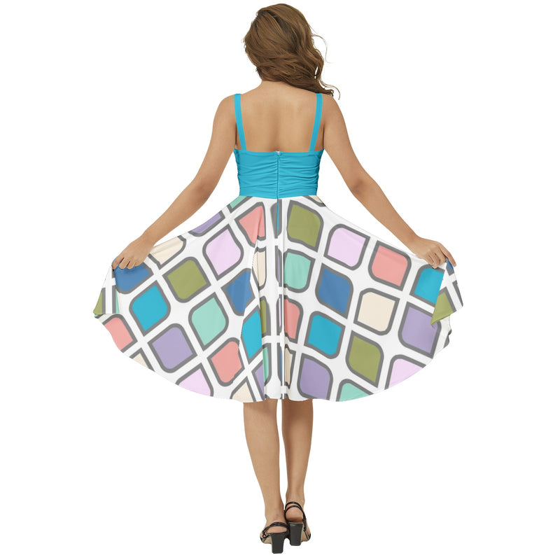 Sleeveless Square Neck Flare Hem Midi Dress