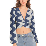 Women's Deep V-Neck Lantern Sleeve Crop Top
