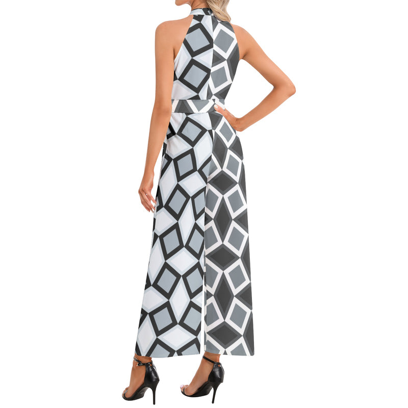 Halter Neck Buckle Belted Jumpsuit