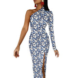 One-Shoulder Slit Maxi Dress Half sleeve split dress