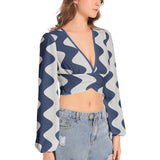 Women's Deep V-Neck Lantern Sleeve Crop Top