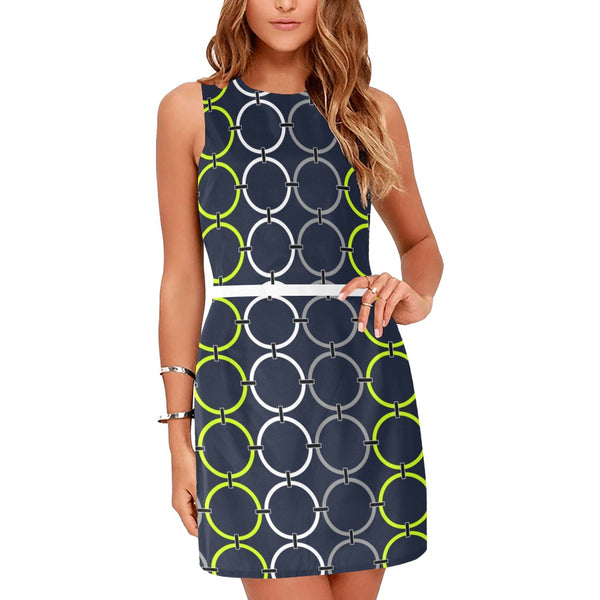 rings links print 10A Eos Women's Sleeveless Dress (Model D01)