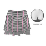 striped pink and black print High Waist Layered Ruffle Pockets Sports Skirt