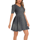 Short Sleeve Ruched Bust Flared Hem Dress