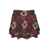 shades of red dress print High Waist Layered Ruffle Pockets Sports Skirt