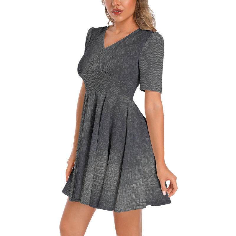 Short Sleeve Ruched Bust Flared Hem Dress