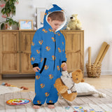 blue dinosaur print 10 One-Piece Zip up Hooded Pajamas for Little Kids