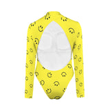 smiley face print 2A Backless Long Sleeve One-Piece Swimsuit (Model S60)