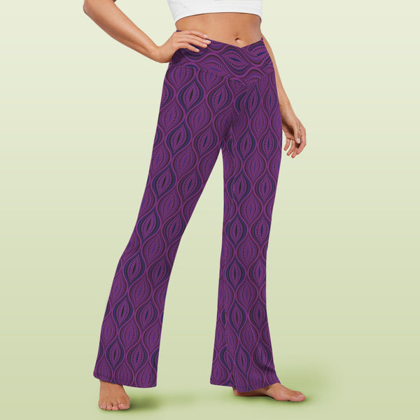 purple ogee print 2B High Waist Crossover Tummy Control Flare Leggings