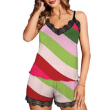 rasp biased striped print Women's Lace Camisole Pajama Set