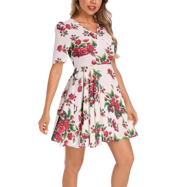 Short Sleeve Ruched Bust Flared Hem Dress