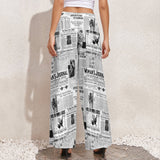 Women's Suffrage Newspaper Print Wide-Leg Pants