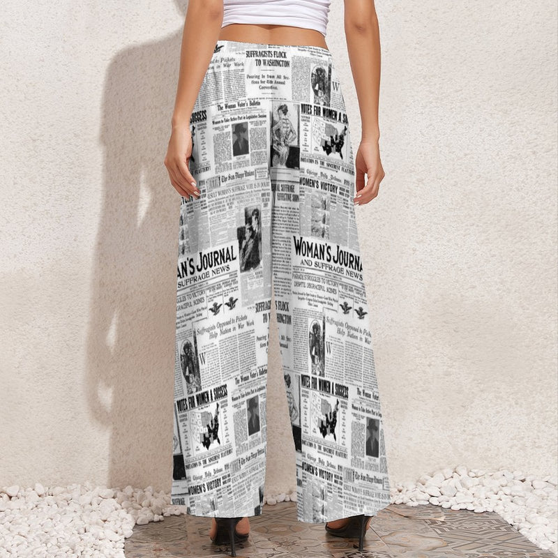 Women's Suffrage Newspaper Print Wide-Leg Pants