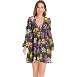 Lantern Sleeve Deep V-Neck Short Dress