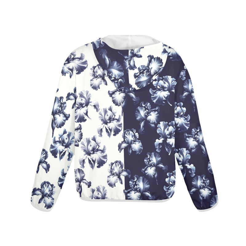 white iris print Women's Lightweight Sun Protection Hoodie (Model H62)