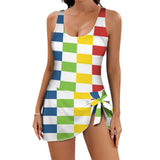 cool blue print 3A Women's One Piece Skirted Swimsuit (Model S54)