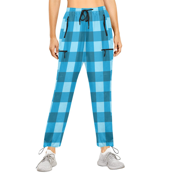 blue plaid print 3 Women's Quick Dry Cargo Sweatpants (Model L65)