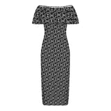 NEW PATTERN PRINT Women's Off Shoulder Ruffle Boat Neck Dress (Model D71)