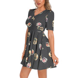 Short Sleeve Ruched Bust Flared Hem Dress