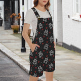 fuchsia rose emerald green greek key print 4 Unisex Shorts Suspender Jumpsuit (Model L78)