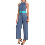 Halter Neck Buckle Belted Jumpsuit