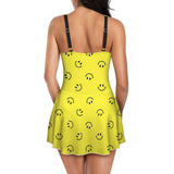 black solid print skirt Women's One Piece Skirted Swimsuit (Model S54)