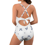 delft blue monarch butterfly print Women's Twist Front Tie Back Swimsuit (Model S57)