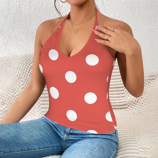 Polka Dot Women's V-Neck Halter Top (Model T83)