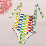 rect colored print 3A Women's Ruched Push Up Halter Swimsuit (Model S58)