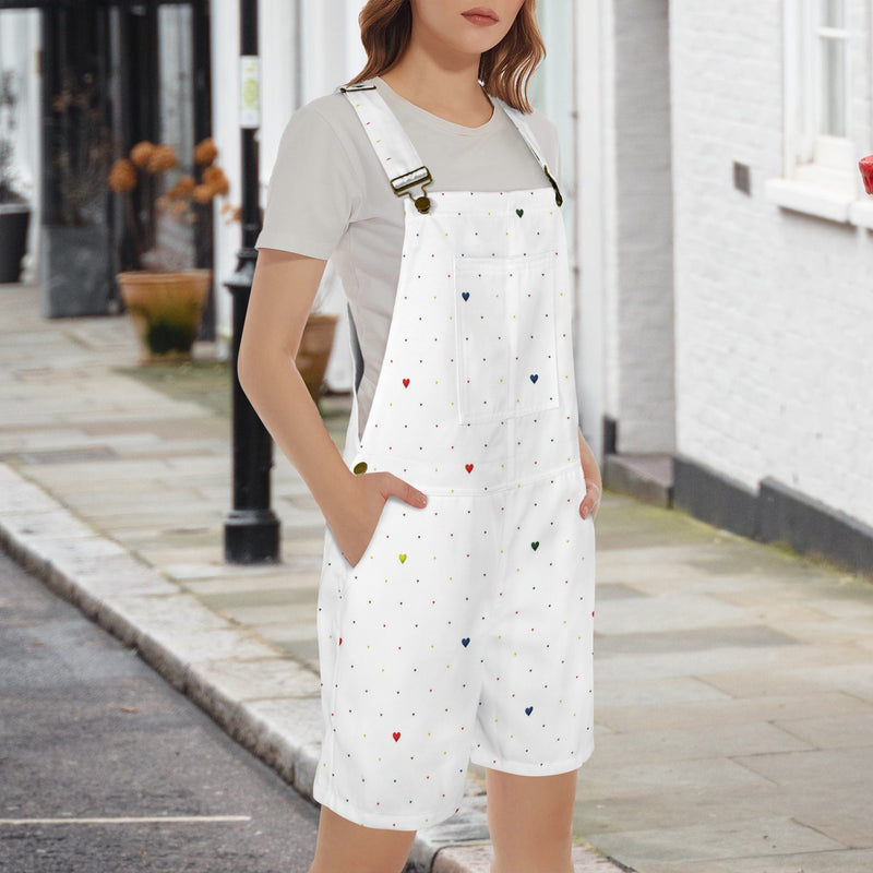 fuchsia rose emerald green greek key print 4 Unisex Shorts Suspender Jumpsuit (Model L78)