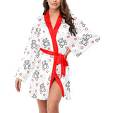 red solid print 2A Women's Long Sleeve Belted Night Robe