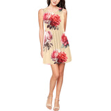 big rose print pink and red Thea Sleeveless Skater Dress(Model D19)