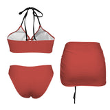 apple solid print Drawstring Halterneck Three-Piece Swimsuit Skirt