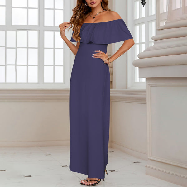 aviary purple Women's Off Shoulder Ruffle Boat Neck Dress (Model D71)