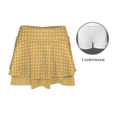 caramel print matrix High Waist Layered Ruffle Pockets Sports Skirt