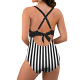bw print Women's Twist Front Tie Back Swimsuit (Model S57)