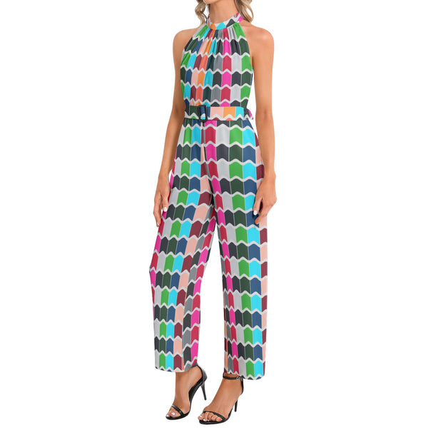 Halter Neck Buckle Belted Jumpsuit