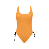 flaming orange print Drawstring Side One-Piece Swimsuit (Model S14)